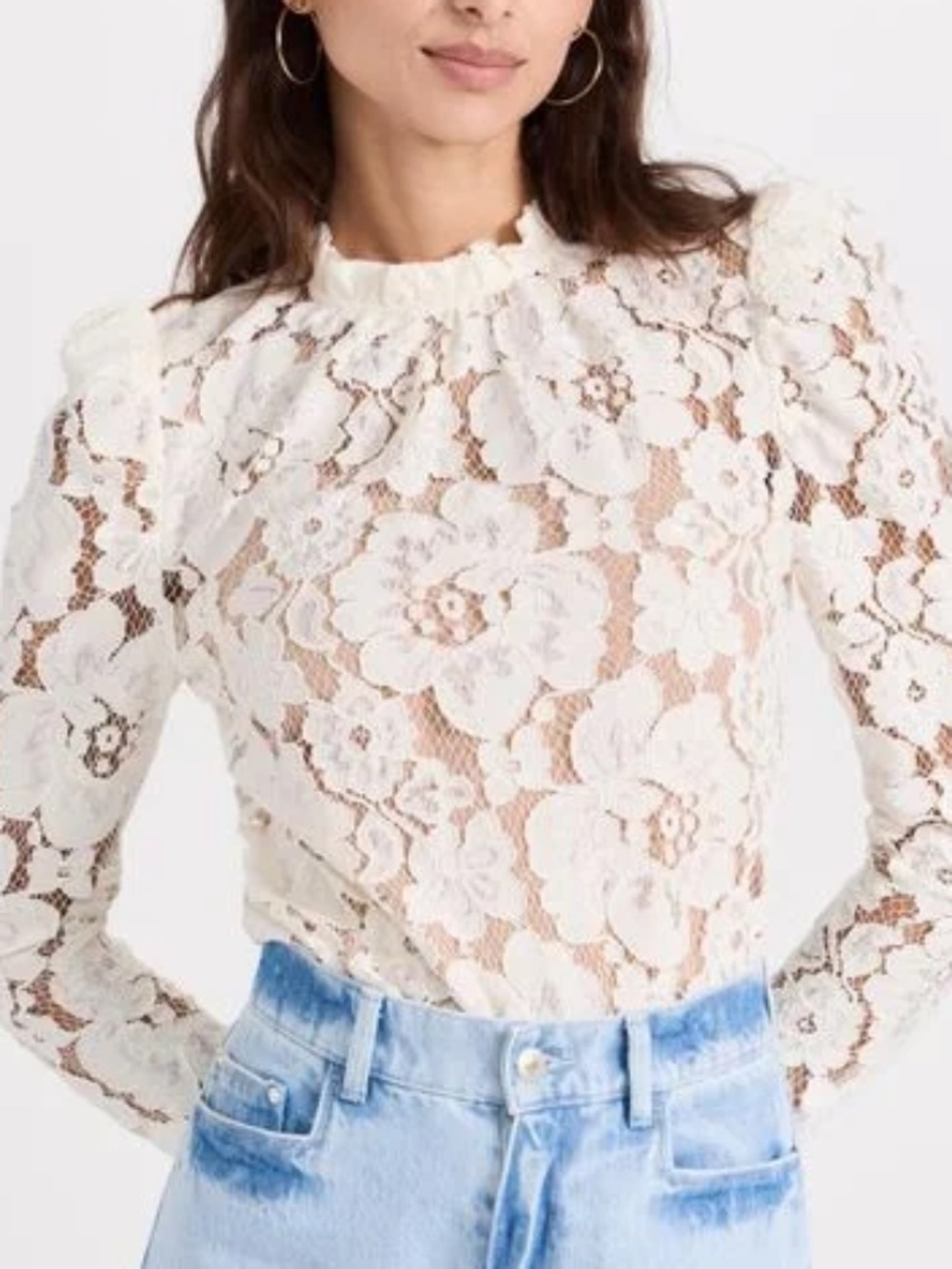 Wayf White Emma Puff Sleeve Lace Top